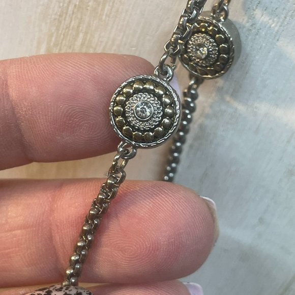 VINTAGE RHINESTONE COIN DOTS FLOATING ON POPCORN SILVER X LONG CHAIN NECKLACE - Picture 3 of 8